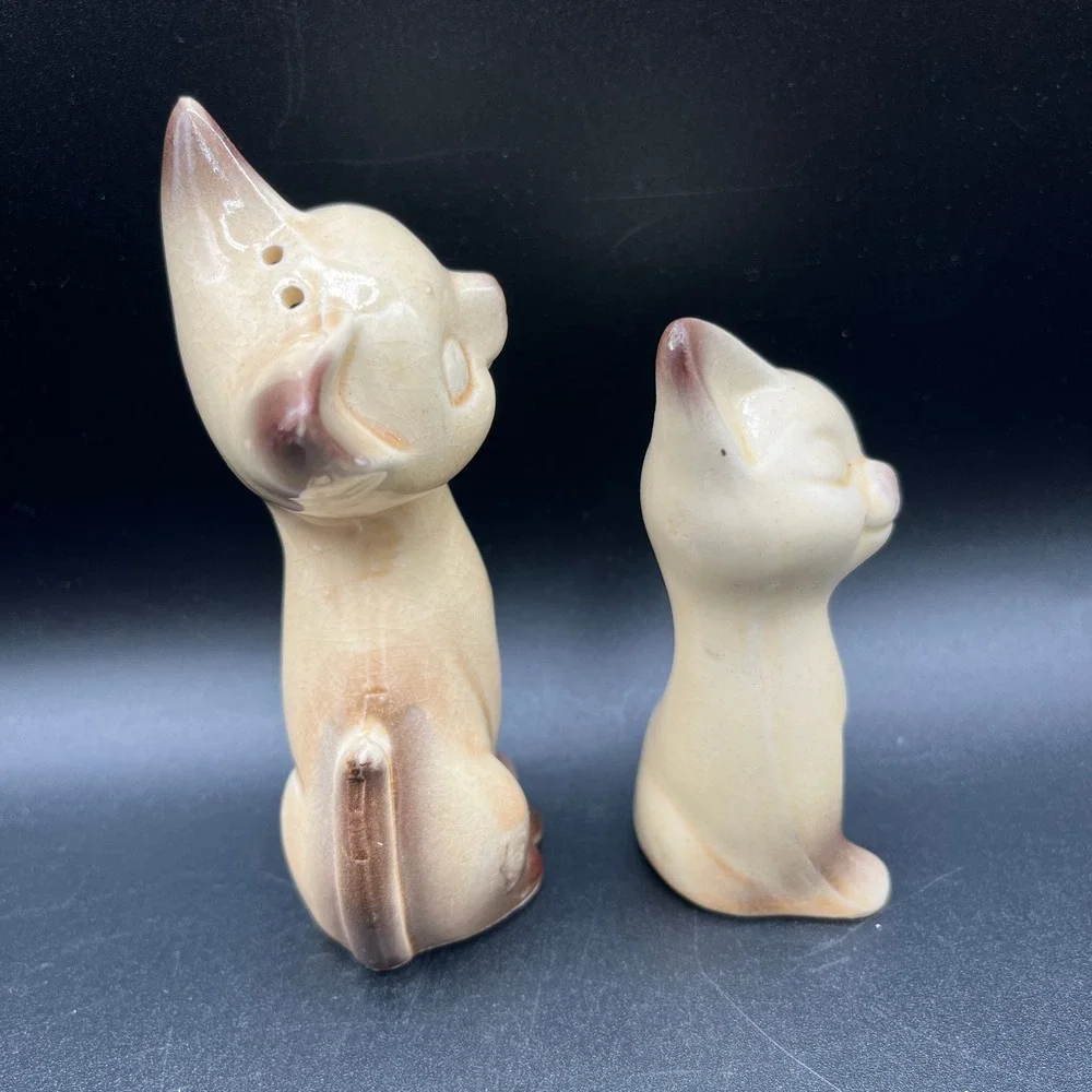 Vtg Siamese Cat Salt Pepper Shakers Mid Century Modern Japan Ceramic Set 5